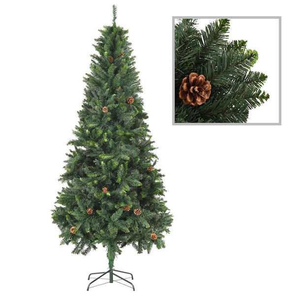 Künstlicher Weihnachtsbaum mit Beleuchtung Kugeln Zapfen 210 cm