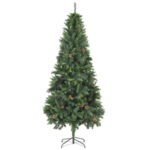 Künstlicher Weihnachtsbaum mit Beleuchtung Kugeln Zapfen 210 cm