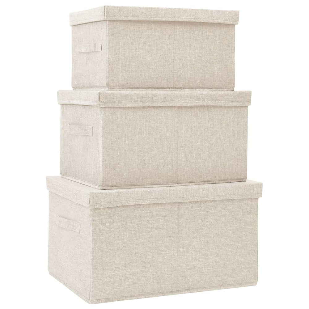 vidaXL Lot de 3 boîtes de rangement empilables en tissu crème