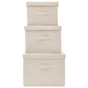 3-tlg. Stoff Aufbewahrungsboxen Set Creme