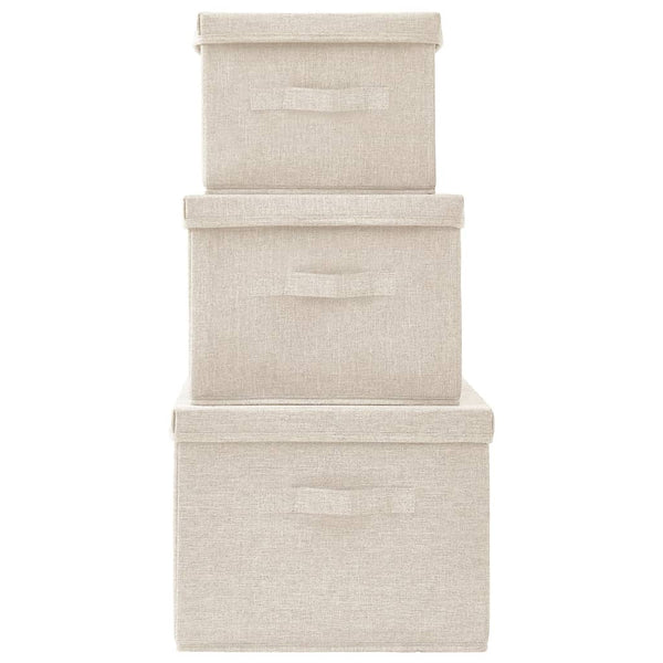3-tlg. Stoff Aufbewahrungsboxen Set Creme