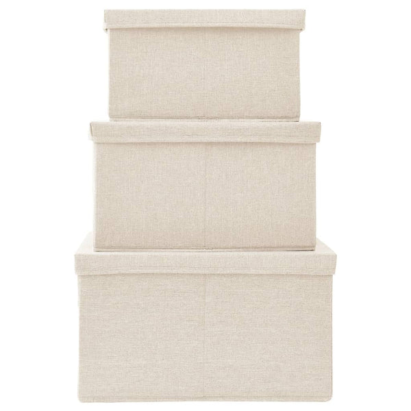 3-tlg. Stoff Aufbewahrungsboxen Set Creme
