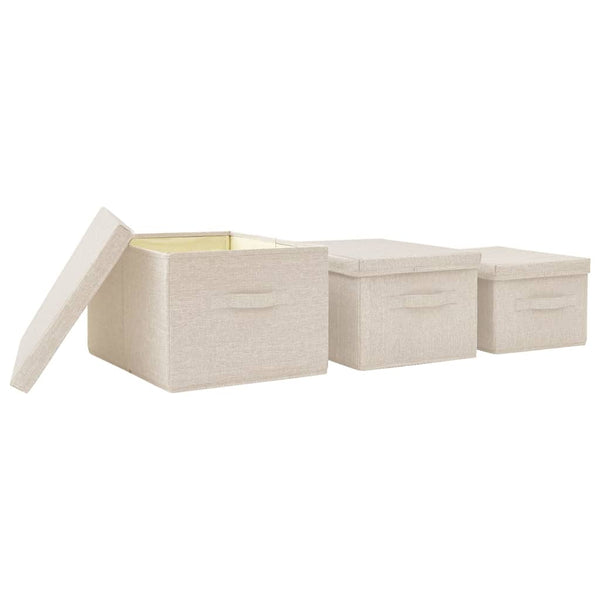 3-tlg. Stoff Aufbewahrungsboxen Set Creme