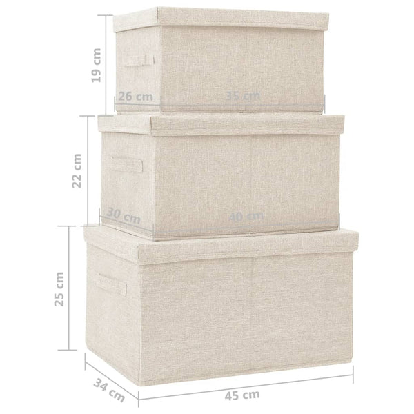 3-tlg. Stoff Aufbewahrungsboxen Set Creme