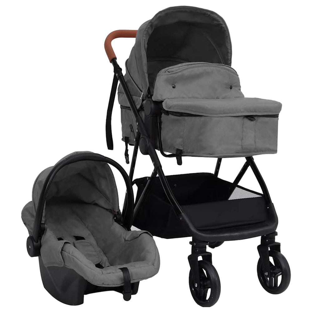 vidaXL Poussette bébé 3-en-1 Gris clair et noir Acier