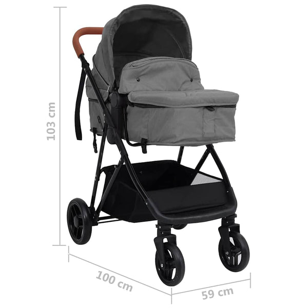 3-in-1 Kinderwagen Hellgrau und Schwarz Stahl