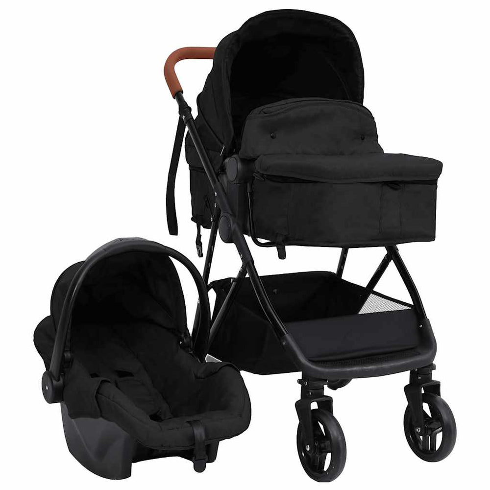 vidaXL Poussette 3 en 1 anthracite et noire en acier