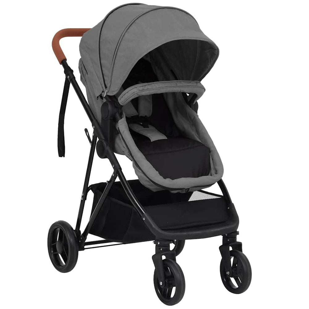 2-in-1 Kinderwagen Hellgrau & Schwarz