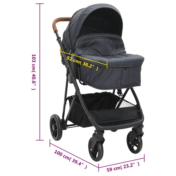 2-in-1 Kinderwagen Anthrazit/Schwarz