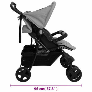 vidaXL Poussette double gris clair acier