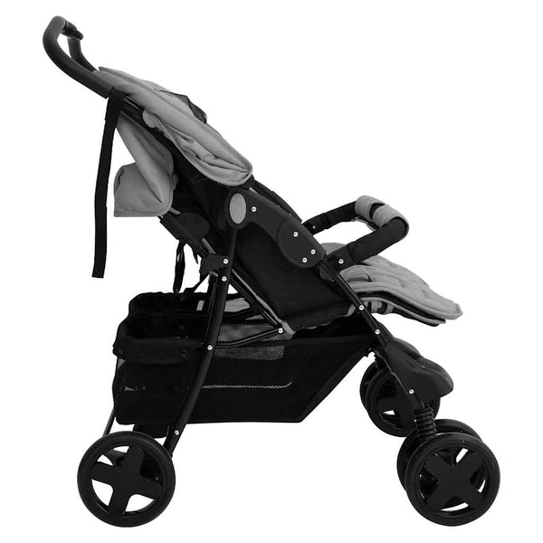 vidaXL Poussette double gris clair acier