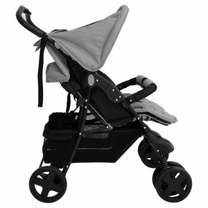 vidaXL Poussette double gris clair acier
