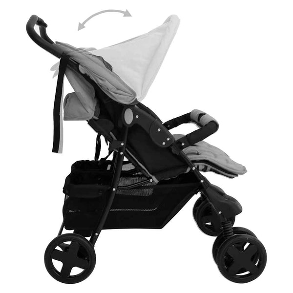 vidaXL Poussette double gris clair acier