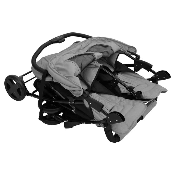 vidaXL Poussette double gris clair acier
