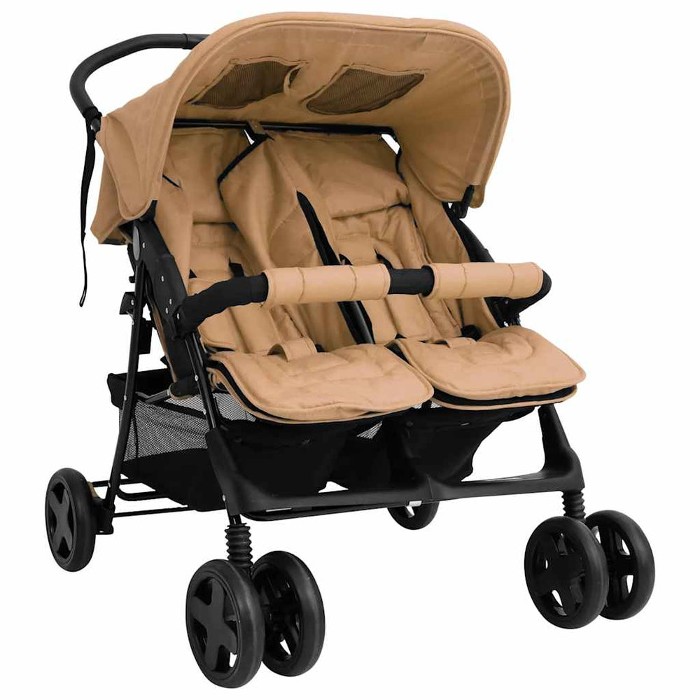 vidaXL Poussette double taupe en acier