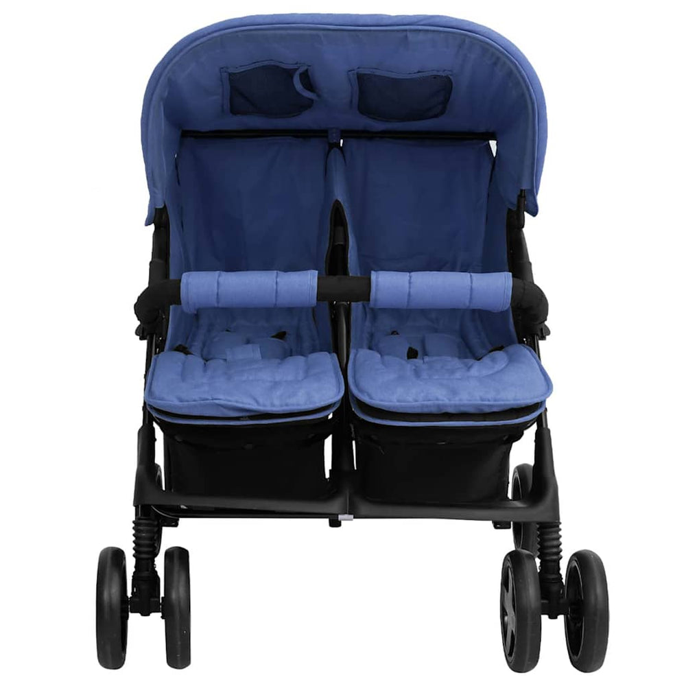 vidaXL Poussette double en acier bleu marine