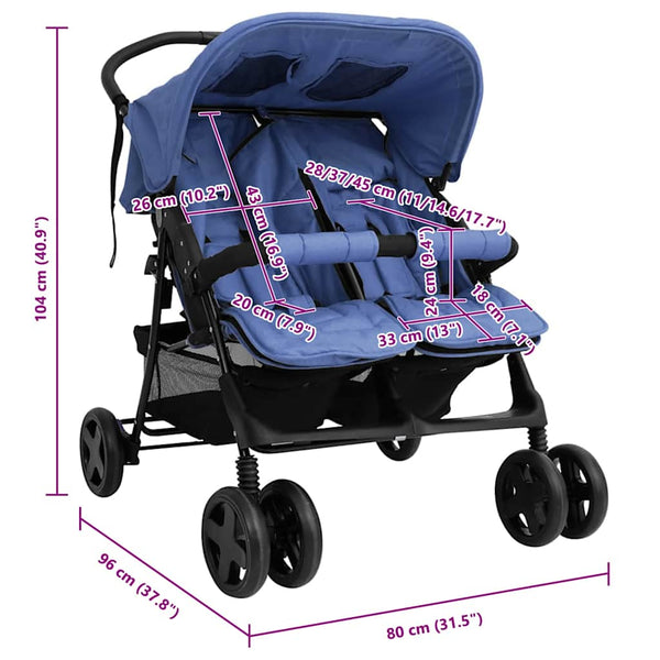 Marineblauer Zwillingskinderwagen aus Stahl