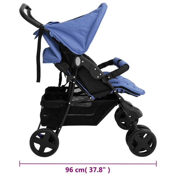 vidaXL Poussette double en acier bleu marine