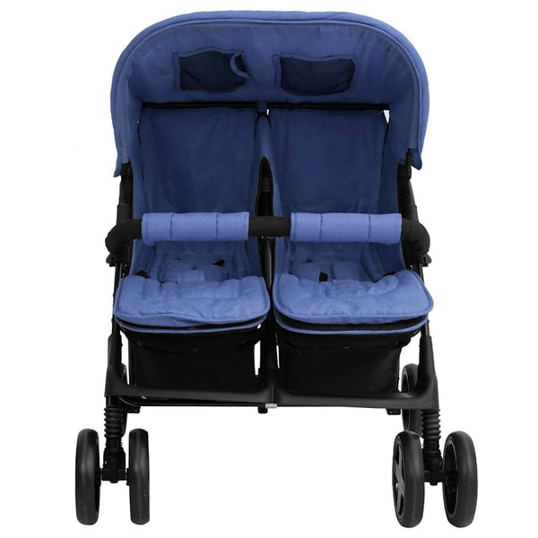 Marineblauer Zwillingskinderwagen aus Stahl