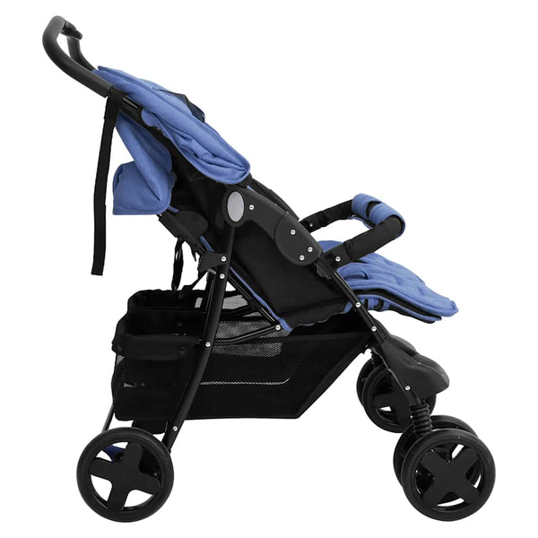 Marineblauer Zwillingskinderwagen aus Stahl