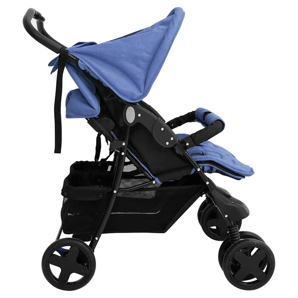 Marineblauer Zwillingskinderwagen aus Stahl