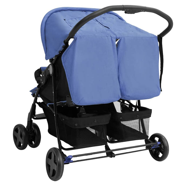 Marineblauer Zwillingskinderwagen aus Stahl