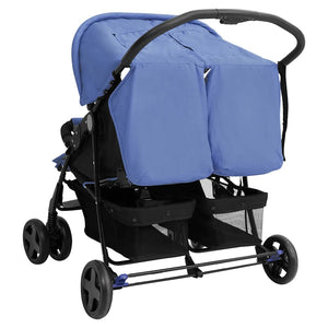 vidaXL Poussette double en acier bleu marine