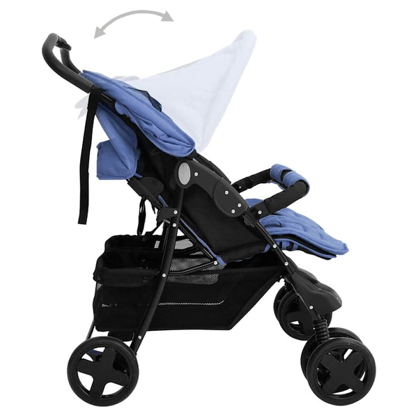 vidaXL Poussette double en acier bleu marine