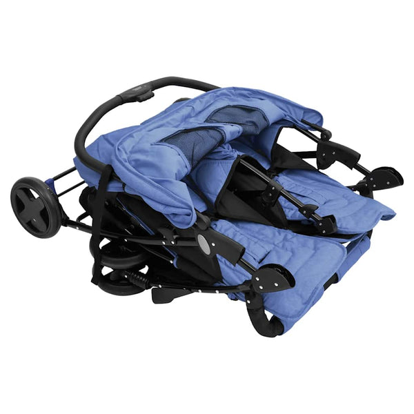 vidaXL Poussette double en acier bleu marine