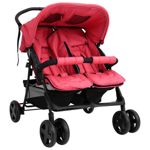 vidaXL Poussette double rouge acier