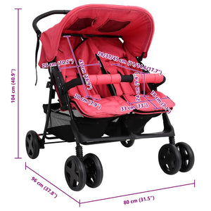 vidaXL Poussette double rouge acier