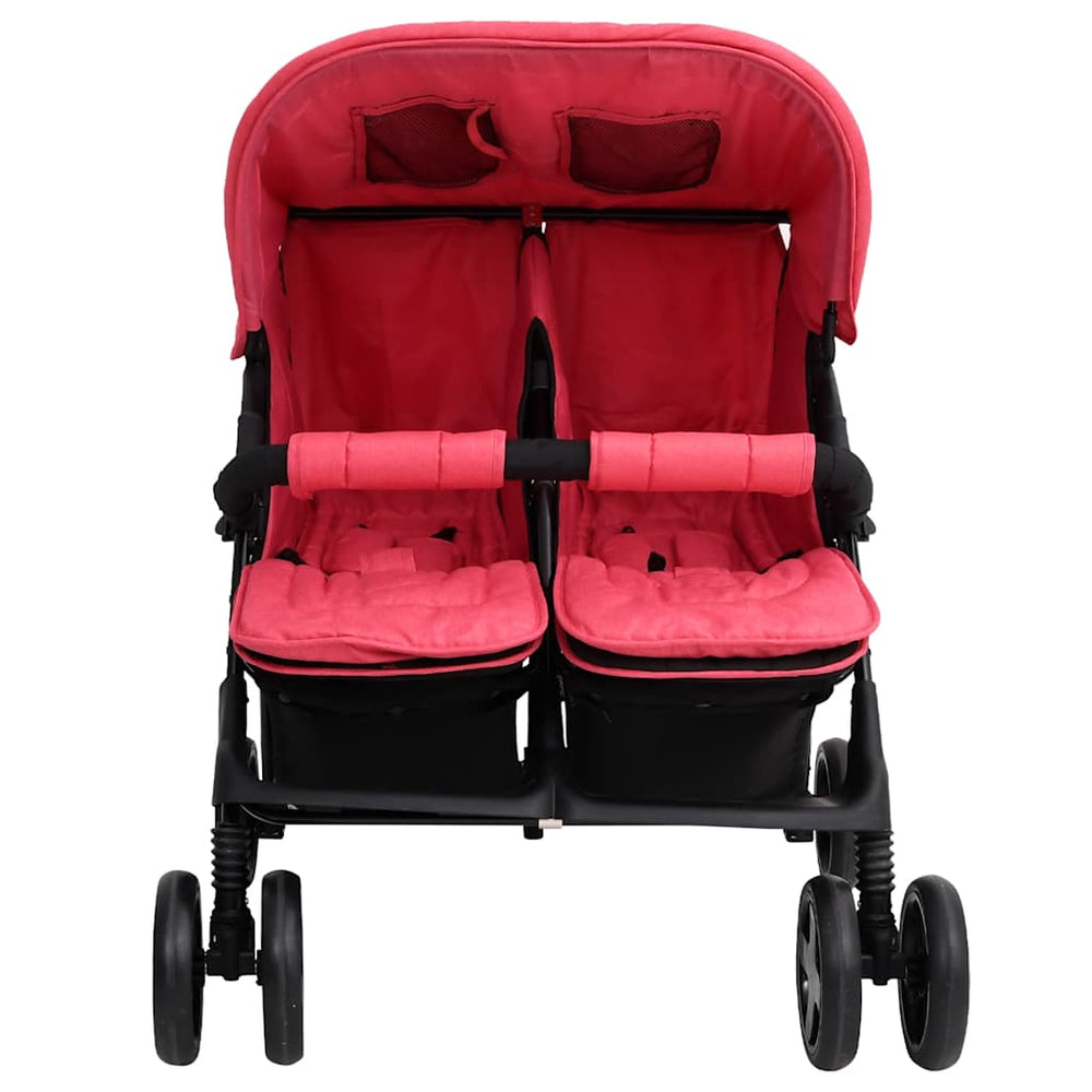 Roter Zwillingskinderwagen aus Stahl