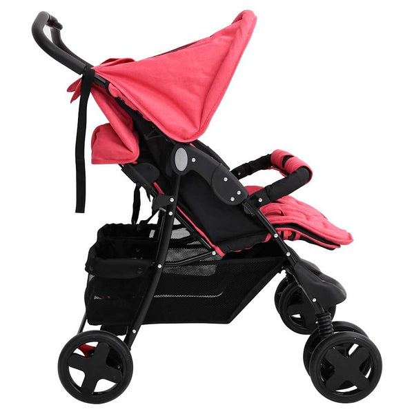 vidaXL Poussette double rouge acier