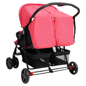 vidaXL Poussette double rouge acier