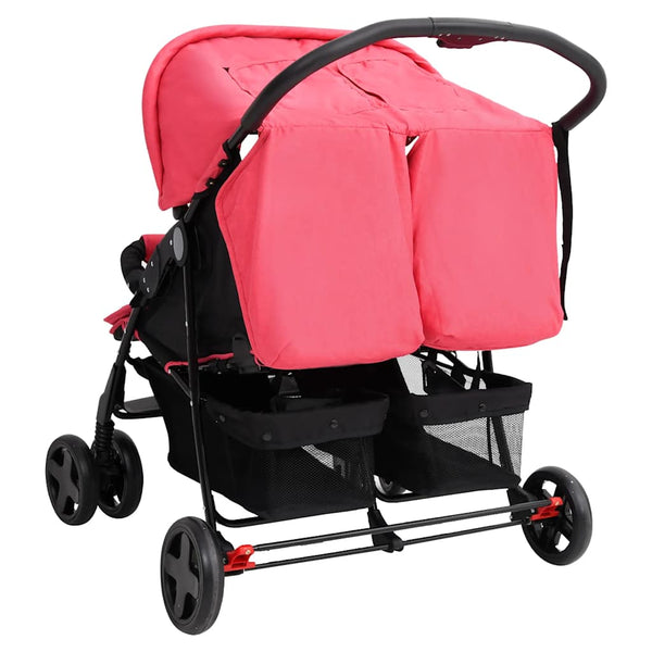 vidaXL Poussette double rouge acier