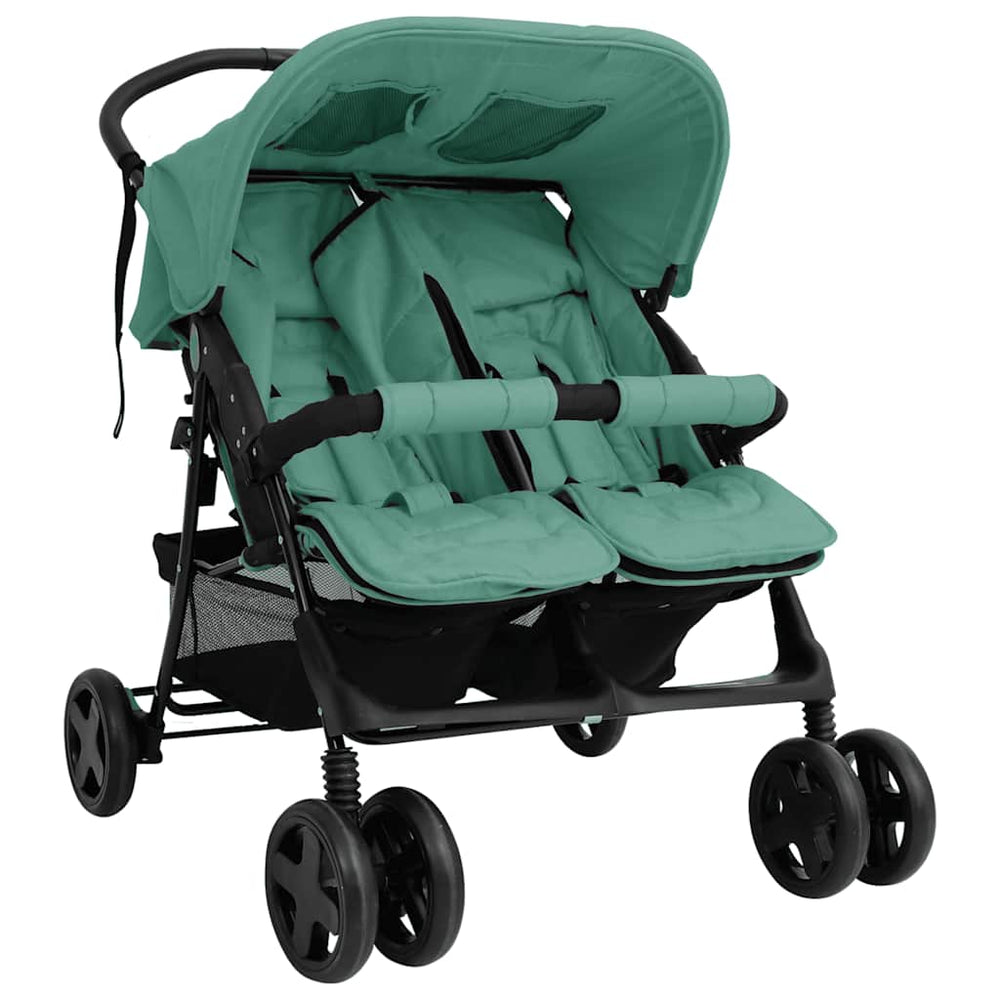 vidaXL Poussette double verte en acier