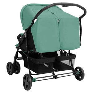 Grüner Zwillingskinderwagen aus Stahl