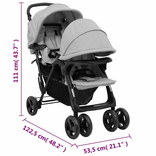 Tandem-Zwillingskinderwagen Hellgrau Stahl