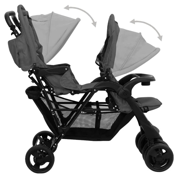 Tandem-Zwillingskinderwagen Dunkelgrau