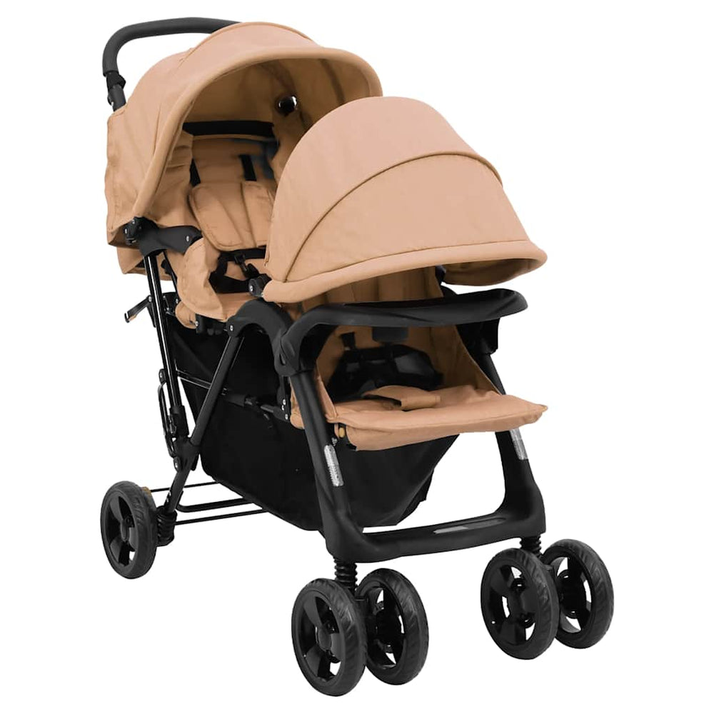 vidaXL Poussette double en tandem taupe en acier