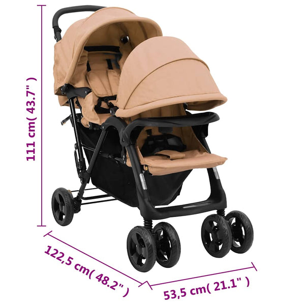 Tandem-Zwillingskinderwagen Taupe Stahl