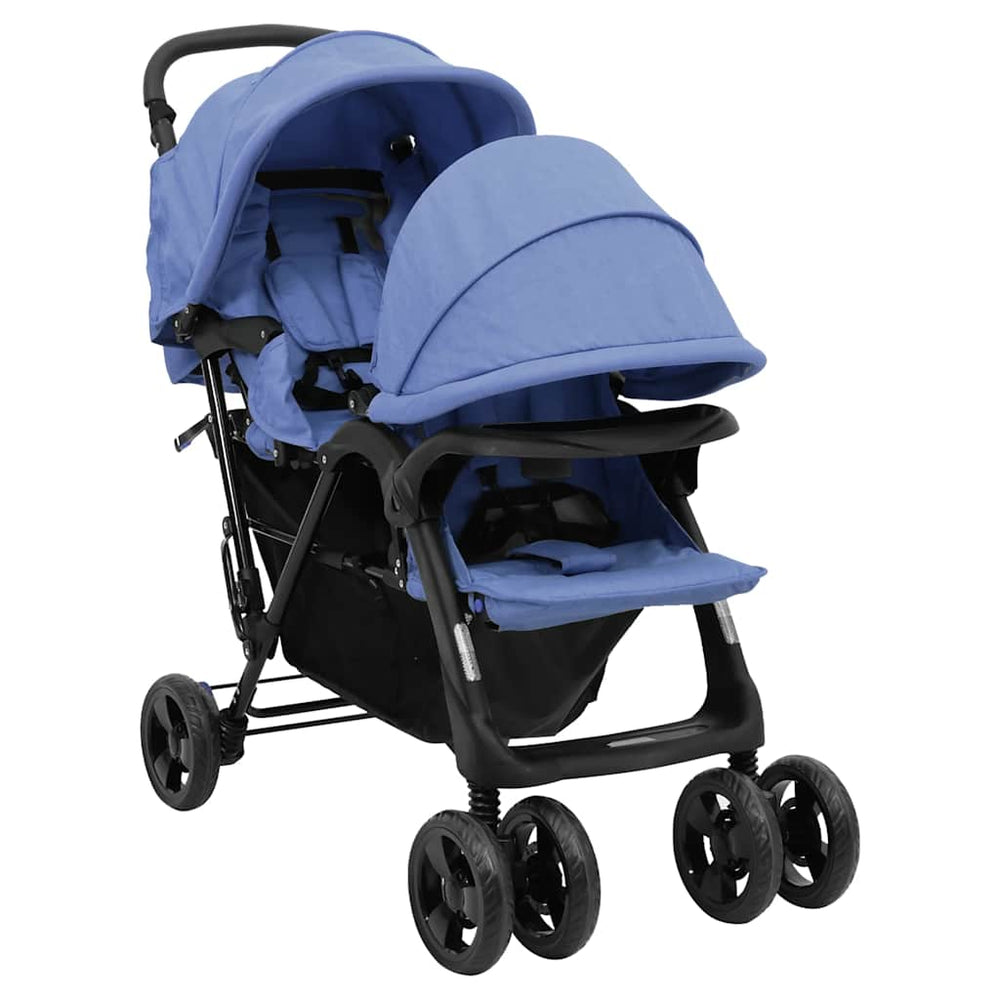 Tandem-Zwillingskinderwagen Marineblau