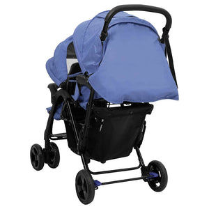 vidaXL Poussette double tandem bleu marine acier