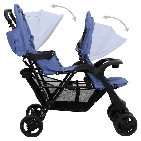 Tandem-Zwillingskinderwagen Marineblau