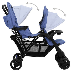 vidaXL Poussette double tandem bleu marine acier