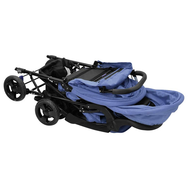 vidaXL Poussette double tandem bleu marine acier