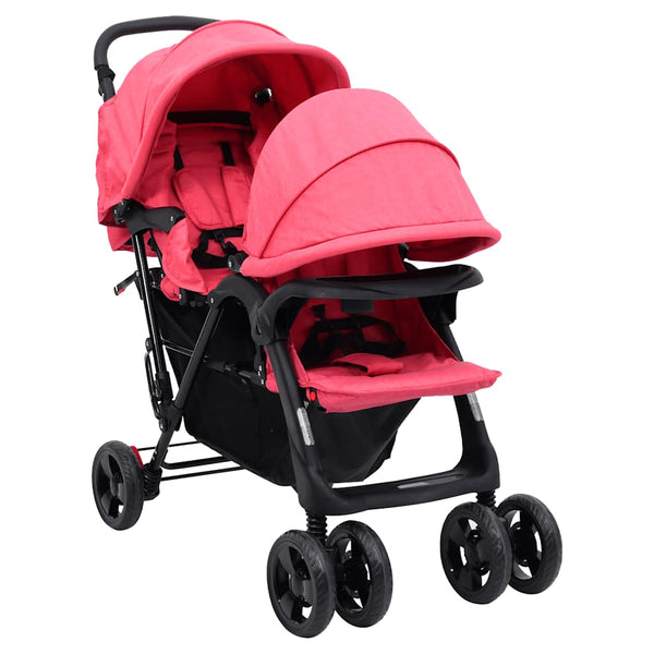 vidaXL Poussette double tandem rouge acier