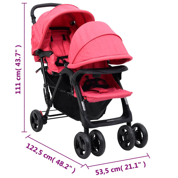 vidaXL Poussette double tandem rouge acier