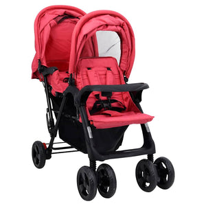 vidaXL Poussette double tandem rouge acier