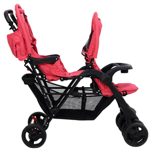 vidaXL Poussette double tandem rouge acier